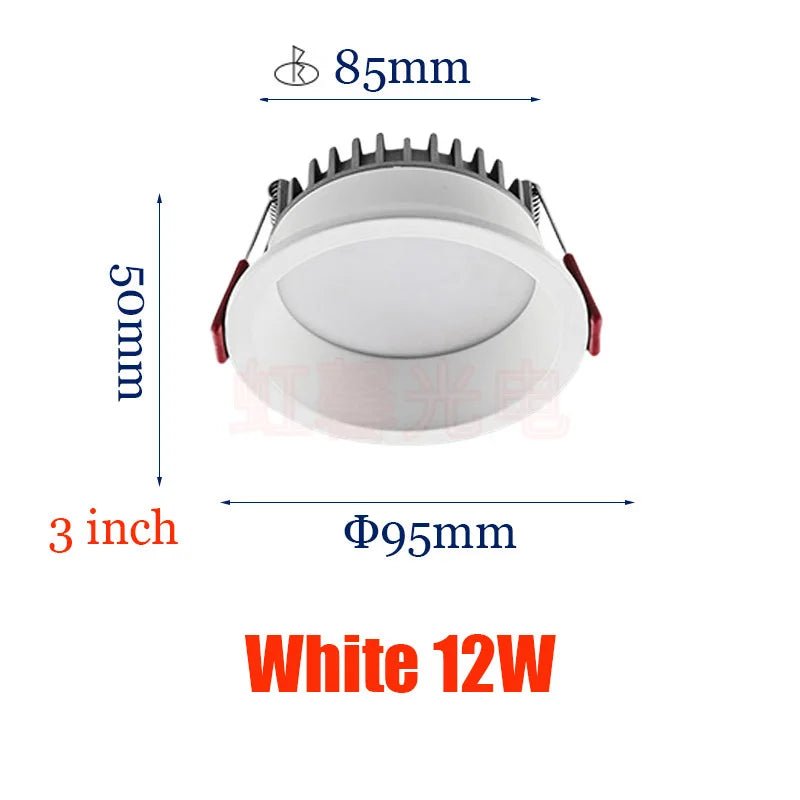 Dimmable Recessed LED Downlights Anti-Glare Ceiling Lights 9W 12W 15W 20W Background Spotlights AC85~265V Bedroom Kitchen Foyer Lighting Depot