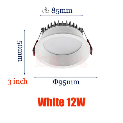Dimmable Recessed LED Downlights Anti-Glare Ceiling Lights 9W 12W 15W 20W Background Spotlights AC85~265V Bedroom Kitchen Foyer Lighting Depot