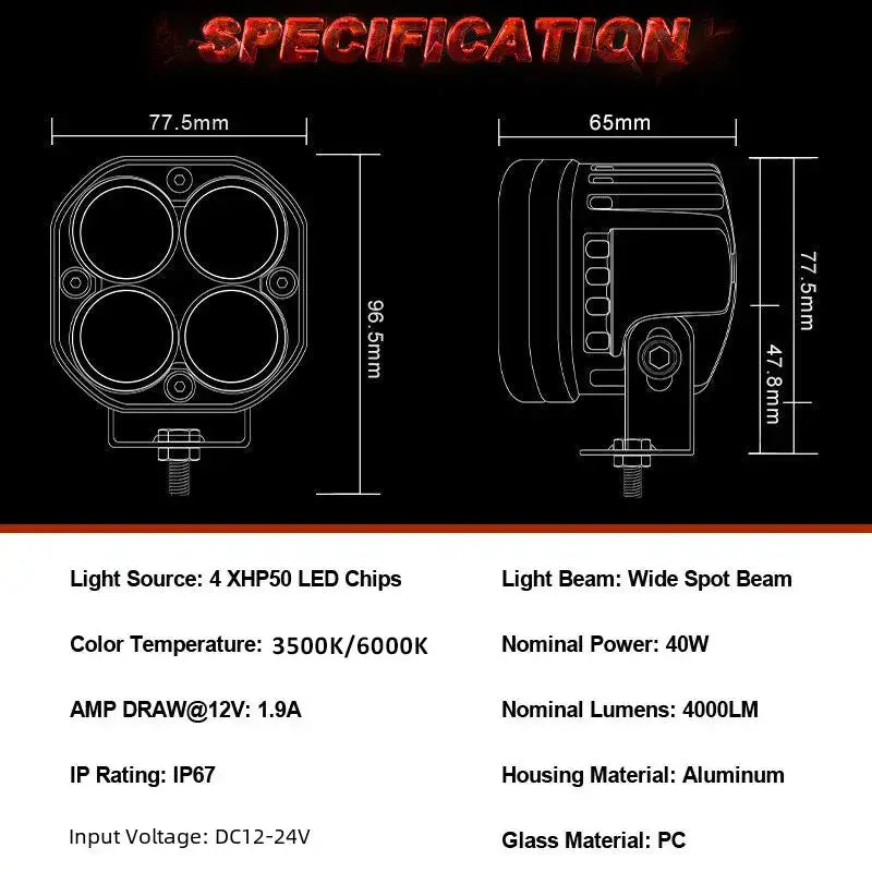 3 Inch Mini LED Work Light Square Car Yellow White Motorcycle Spotlight 4X4 Offroad Fog Lamp Automotive Accessories 12V 24V Lighting Depot