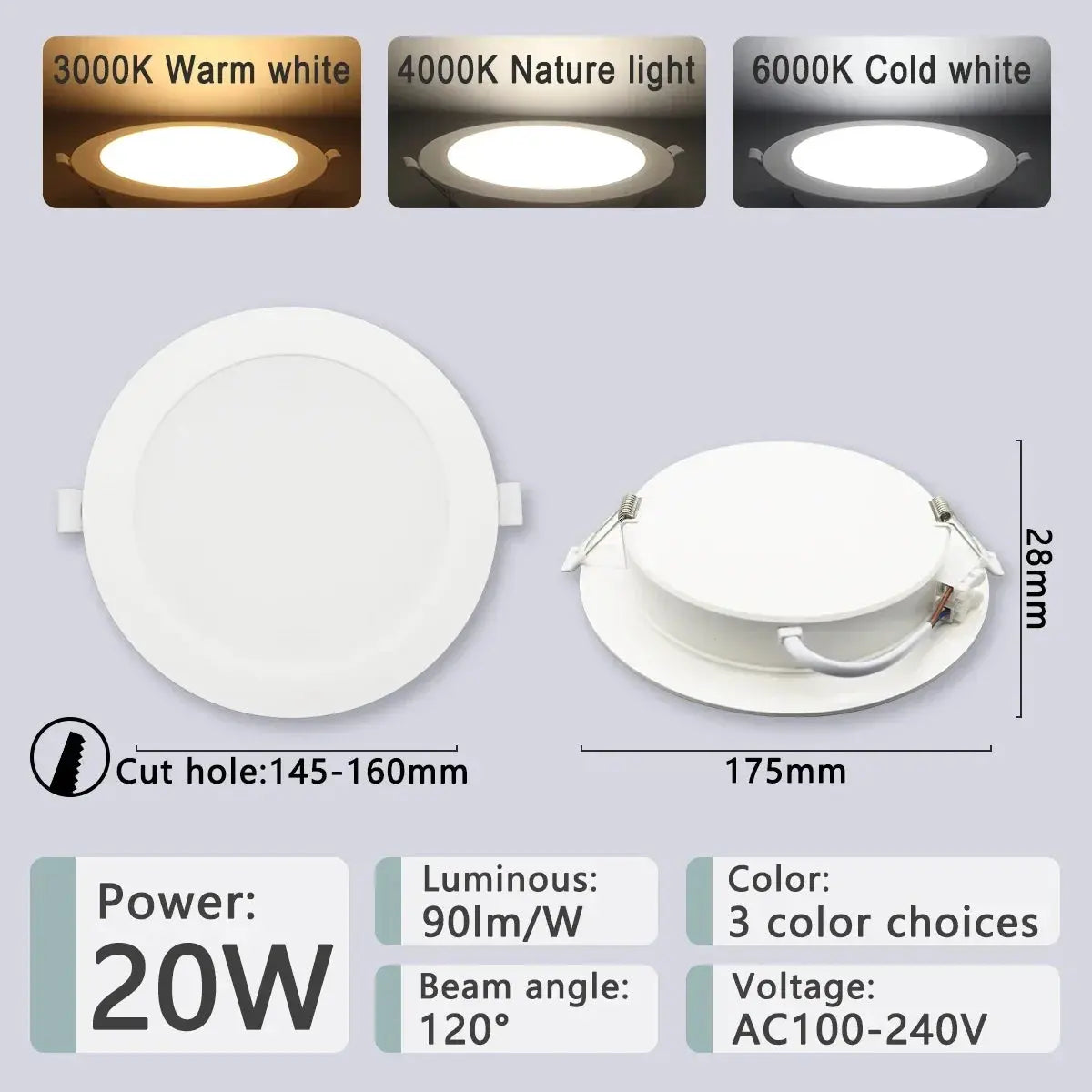 1-10pcs/lot Recessed Led Downlight Round Led Panel Light 110V 220V 3000K 4000K 6000K 10W 24W Spot for home Indoor Lighting Lighting Depot