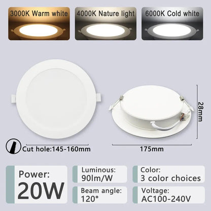 1-10pcs/lot Recessed Led Downlight Round Led Panel Light 110V 220V 3000K 4000K 6000K 10W 24W Spot for home Indoor Lighting Lighting Depot
