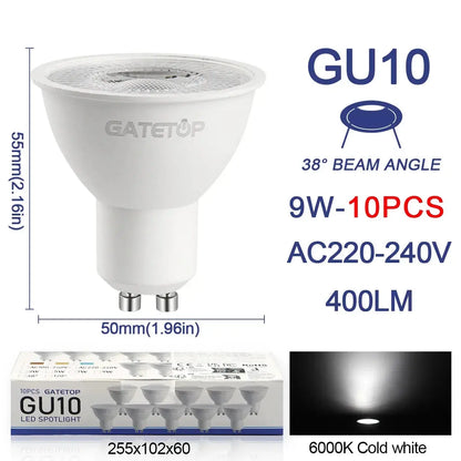 10 Pack Focos Gu10 SpotlightLampara 220V Lled Bulb  Wholesale 9W White Warm 3000k 6000K suitable for Home Commercial Buildings Lighting Depot