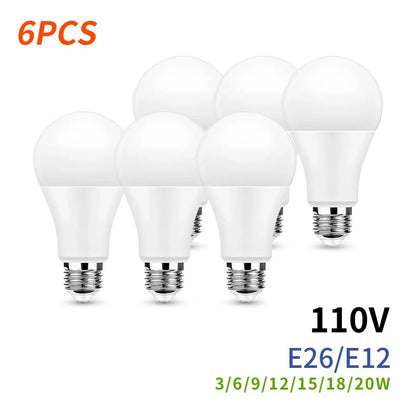 6pcs E26 E12 LED Bulb 20W 18W 15W 12W 9W 6W 3W Lampada LED Light AC 110V Bombilla Lighting Cold/Warm White Lamp For Home Lighting Depot
