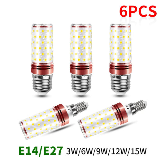 6pcs LED Corn Bulb 3W 6W 9W 12W 15W E27 E14 Light Bulb SMD2835 AC85-265V LED Lamp Home Decoration Chandelier Candle Light Lighting Depot