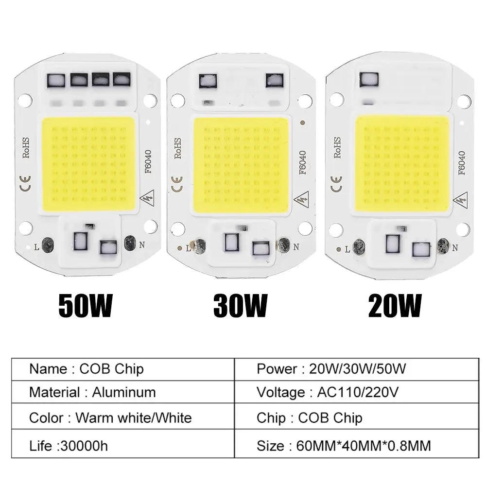 COB Chip LED Lamp 110V 220V 20W 30W 50W Smart IC No Need Driver Lampada LED Bulb Lamp for Flood Light Spotlight DIY Lighting Lighting Depot