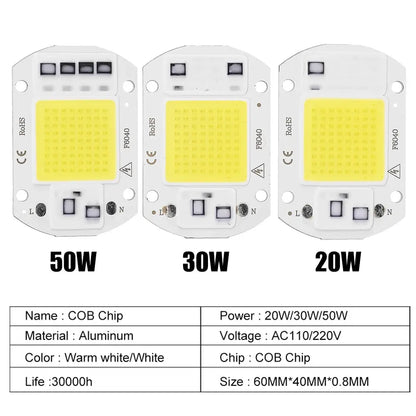 COB Chip LED Lamp 110V 220V 20W 30W 50W Smart IC No Need Driver Lampada LED Bulb Lamp for Flood Light Spotlight DIY Lighting Lighting Depot