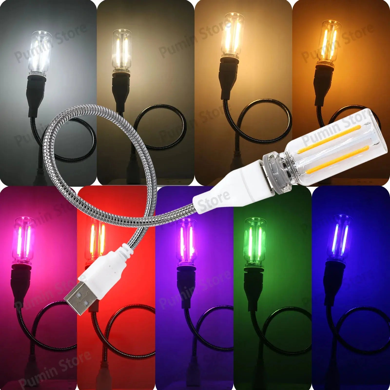 LED Night Light A set of Light Bulbs USB Bendable Night Light USB Metal Hose And Night Light Bulb Purple Pink Blue Green Lighting Depot