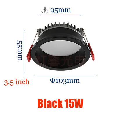 Dimmable Recessed LED Downlights Anti-Glare Ceiling Lights 9W 12W 15W 20W Background Spotlights AC85~265V Bedroom Kitchen Foyer Lighting Depot