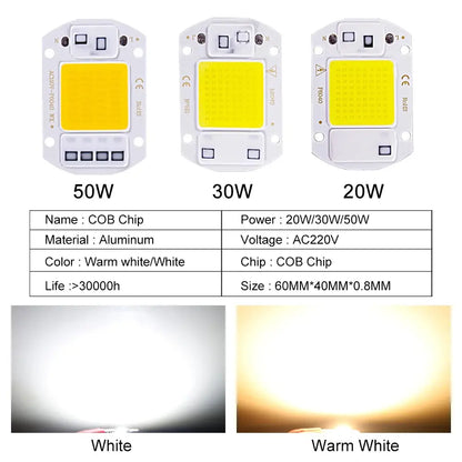 20W 30W 50W LED COB lamp Bead AC 220V IP65 Smart IC No Need Driver DIY Flood light Led Bulb Spotlight Outdoor Chip Lamp Lighting Depot