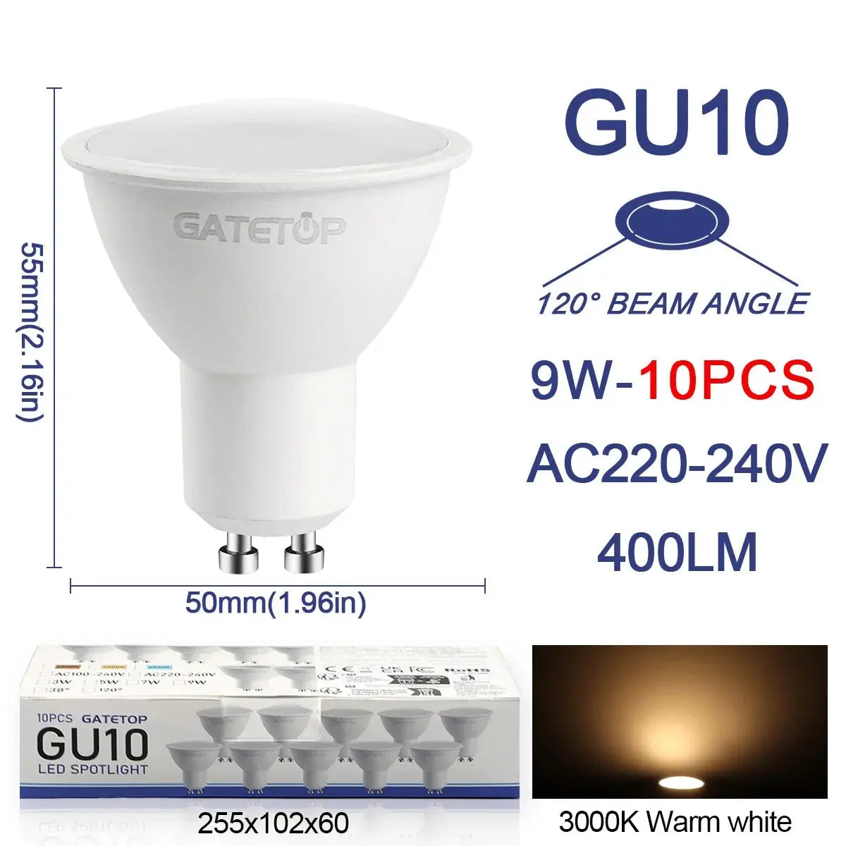 10 Pack Focos Gu10 SpotlightLampara 220V Lled Bulb  Wholesale 9W White Warm 3000k 6000K suitable for Home Commercial Buildings Lighting Depot