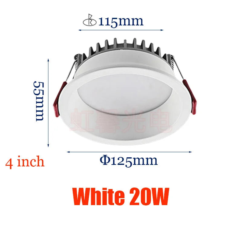 Dimmable Recessed LED Downlights Anti-Glare Ceiling Lights 9W 12W 15W 20W Background Spotlights AC85~265V Bedroom Kitchen Foyer Lighting Depot
