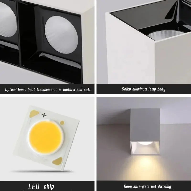 Square Surface Dimmable LED COB Downlight spotlight 7W10W 15W 18W AC110V 220V indoor lighting No opening LED Ceiling Spot lights The Lighting Depot