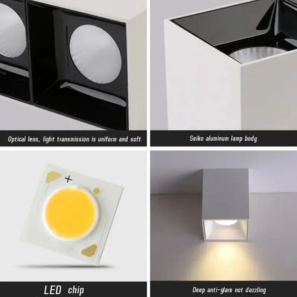 Square Surface Dimmable LED COB Downlight spotlight 7W10W 15W 18W AC110V 220V indoor lighting No opening LED Ceiling Spot lights The Lighting Depot