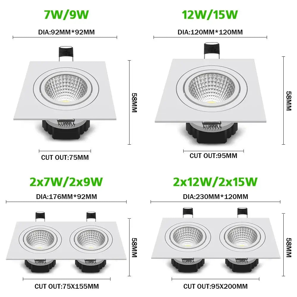 Recessed Dimmable Double Head LED Downlight 30W/24W/18W COB Ceiling Lamps Spot Lights AC85-265V Indoor Lighting The Lighting Depot