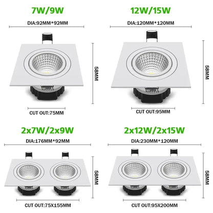 Recessed Dimmable Double Head LED Downlight 30W/24W/18W COB Ceiling Lamps Spot Lights AC85-265V Indoor Lighting The Lighting Depot