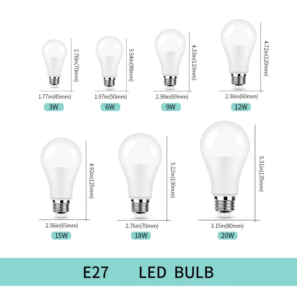 8Pcs/Lot LED Bulb Light 12-85V High Power 3W 6W 9W 12W 15W 18W 20W E27 E14 B22 High Lumen Suitable For Study Kitchen Living Room Lighting Depot