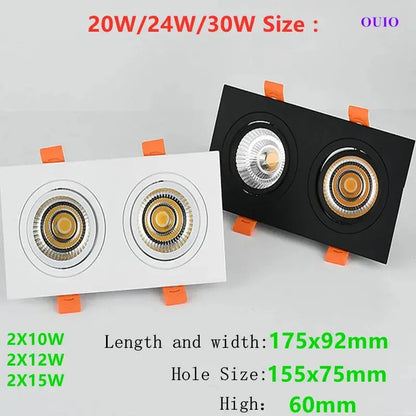 Epistar Chip Double Head Recessed Dimmable LED Downlights 20W 24W 30W COB Ceiling Lamps Spot Lights AC90-260V Indoor Lighting The Lighting Depot