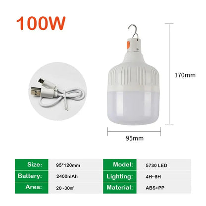 Outdoor LED Bulb USB Rechargeable Mobile Lamp Super Bright Portable Tent Market Hook Up Night Lights Camping Emergency Lights Lighting Depot