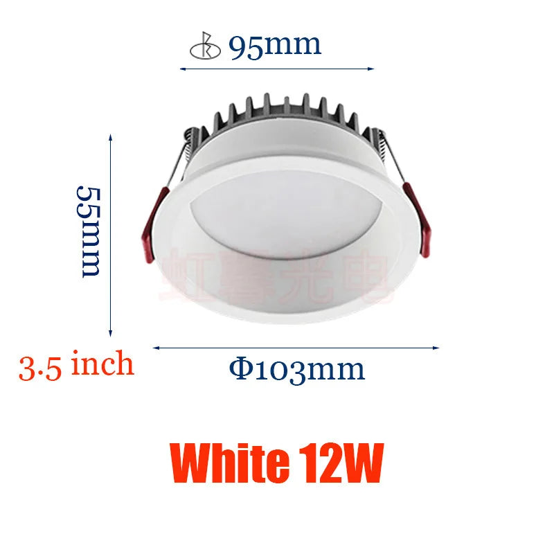 Dimmable Recessed LED Downlights Anti-Glare Ceiling Lights 9W 12W 15W 20W Background Spotlights AC85~265V Bedroom Kitchen Foyer Lighting Depot