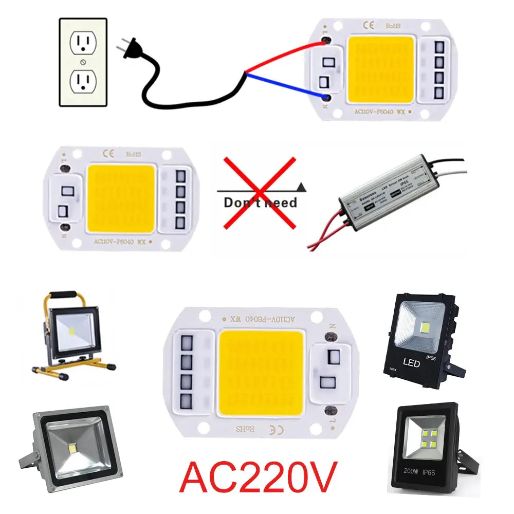 20W 30W 50W LED COB lamp Bead AC 220V IP65 Smart IC No Need Driver DIY Flood light Led Bulb Spotlight Outdoor Chip Lamp Lighting Depot