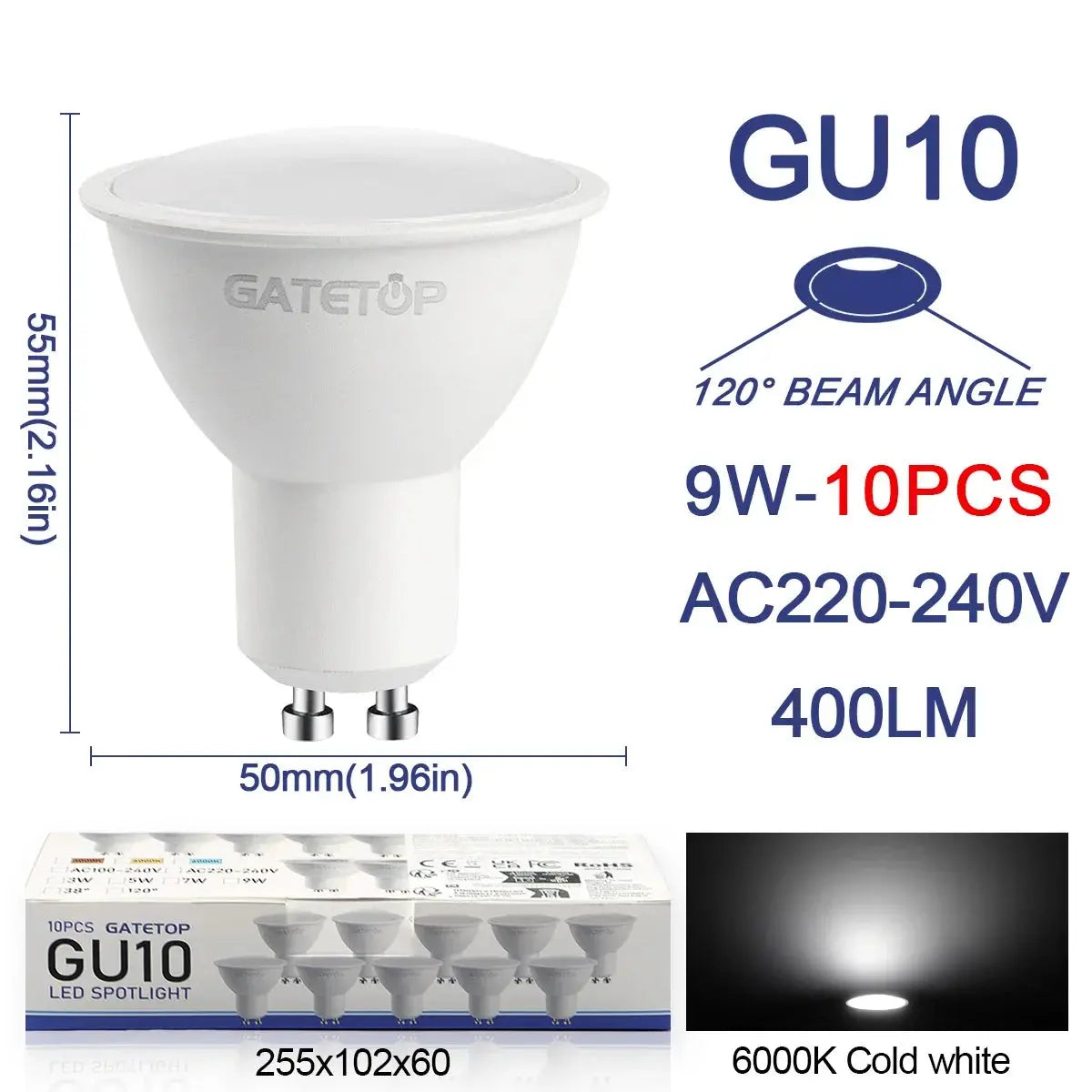 10 Pack Focos Gu10 SpotlightLampara 220V Lled Bulb  Wholesale 9W White Warm 3000k 6000K suitable for Home Commercial Buildings Lighting Depot