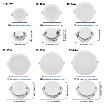 1-10pcs/lot Recessed Led Downlight Round Led Panel Light 110V 220V 3000K 4000K 6000K 10W 24W Spot for home Indoor Lighting Lighting Depot