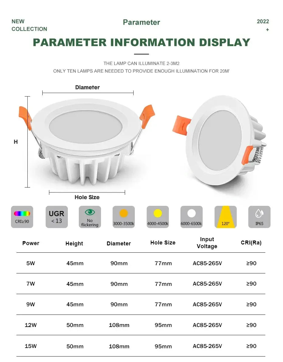LED Downlight IP65 Waterproof Recessed Ceiling Spot Lamp for Kitchen Bathroom Shower Room Lighting Spotlights AC220V 110V The Lighting Depot