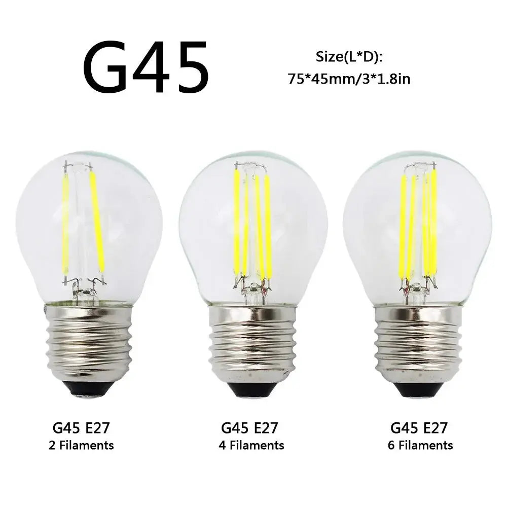 A60 G45 Vintage Dimmable LED Filament Light Bulb E27 Retro Edison Bulbs 2/4/6/8 Filaments 220V 230V Glass Bulb 10W 15W 20W 25W The Lighting Depot