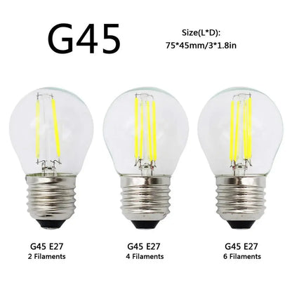 A60 G45 Vintage Dimmable LED Filament Light Bulb E27 Retro Edison Bulbs 2/4/6/8 Filaments 220V 230V Glass Bulb 10W 15W 20W 25W The Lighting Depot