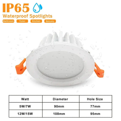 LED Downlight IP65 Waterproof Recessed Ceiling Spot Lamp for Kitchen Bathroom Shower Room Lighting Spotlights AC220V 110V The Lighting Depot