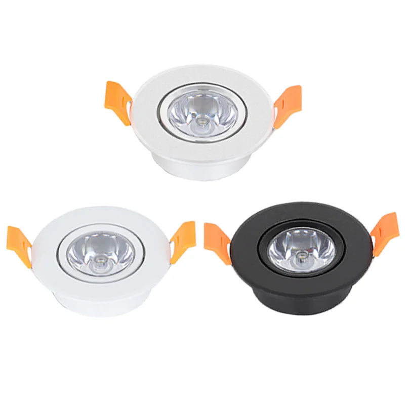 Aluminum Round LED Dimmable Ceiling Downlight 1W 3W AC85-265V  Recessed LED Spot Light Led Bulb Cutout 50mm With Driver