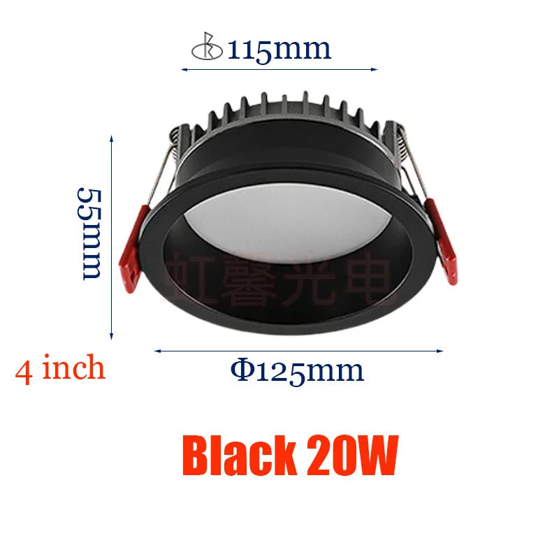 Dimmable Recessed LED Downlights Anti-Glare Ceiling Lights 9W 12W 15W 20W Background Spotlights AC85~265V Bedroom Kitchen Foyer Lighting Depot