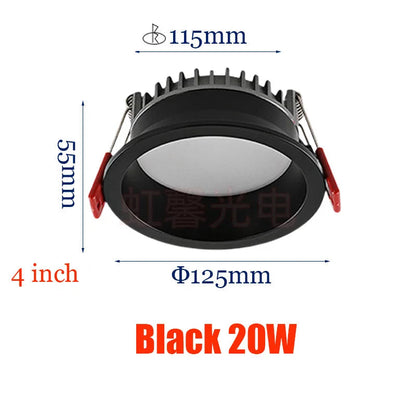 Dimmable Recessed LED Downlights Anti-Glare Ceiling Lights 9W 12W 15W 20W Background Spotlights AC85~265V Bedroom Kitchen Foyer Lighting Depot