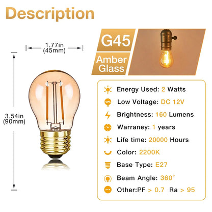 Sphoon Low Volts DC 12V LED Light Bulbs Amber Glass Warm White 2200K E27 B22 Base Vintage Lamp Bulb For Camping Battery System Lighting Depot