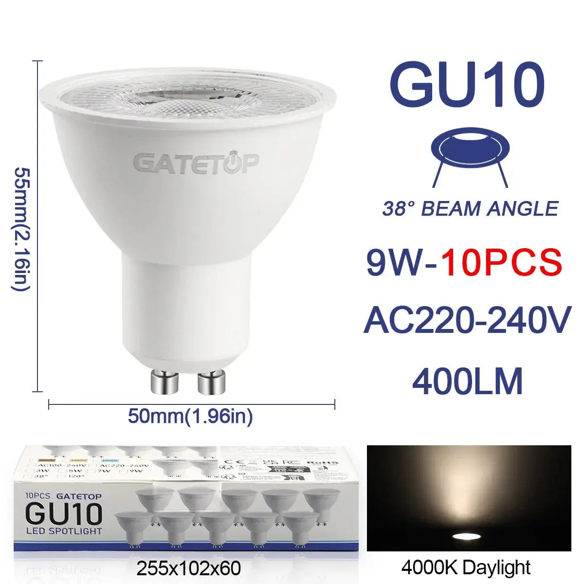 10 Pack Focos Gu10 SpotlightLampara 220V Lled Bulb  Wholesale 9W White Warm 3000k 6000K suitable for Home Commercial Buildings Lighting Depot