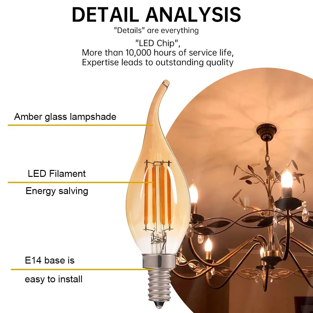 LED Filament Bulb 4W Edison C35 E14 E12 2700K Warm White Retro Amber Glass Light Bulbs 220V 110V Incandescent Replacement Lights Lighting Depot