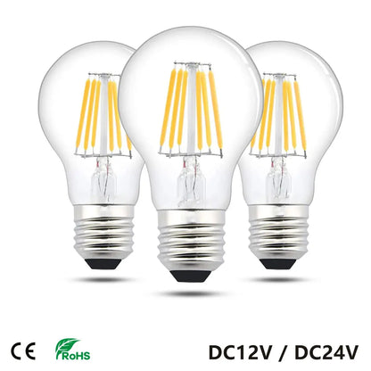 Led Lamp A19 A60 Filament Bulb Low Voltage DC 12V 24V 6 Watt Globe Led Bulb Daylight White 4500K Warm White 2700K E27 E26 Lighting Depot