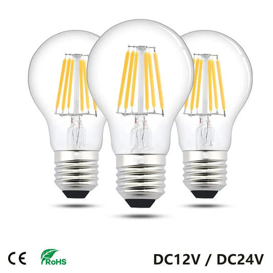 Led Lamp A19 A60 Filament Bulb Low Voltage DC 12V 24V 6 Watt Globe Led Bulb Daylight White 4500K Warm White 2700K E27 E26 Lighting Depot