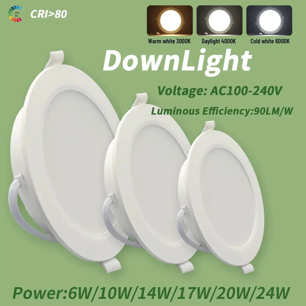 1-10pcs/lot Recessed Led Downlight Round Led Panel Light 110V 220V 3000K 4000K 6000K 10W 24W Spot for home Indoor Lighting Lighting Depot