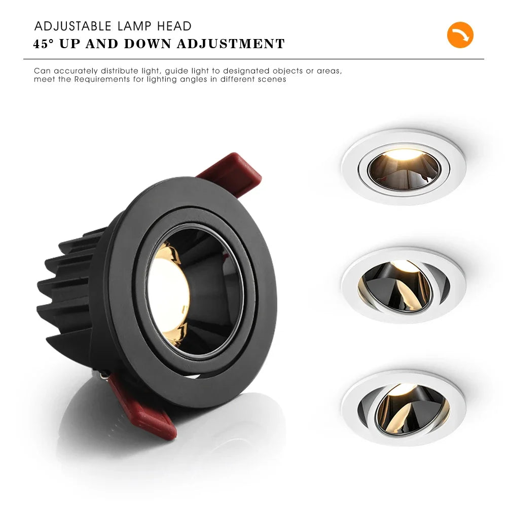 Dimmable LED Downlights Anti-glare Spot lights 12W 7W AC85-265V LED Recessed Ceiling Lights for Bedroom Kitchen LED Spotlight