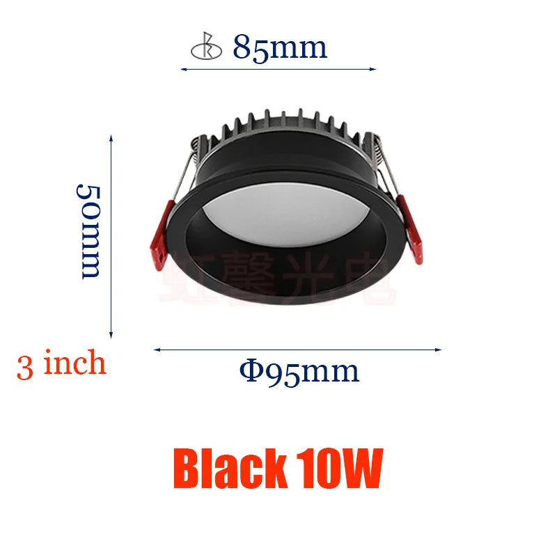 Dimmable Recessed LED Downlights Anti-Glare Ceiling Lights 9W 12W 15W 20W Background Spotlights AC85~265V Bedroom Kitchen Foyer Lighting Depot