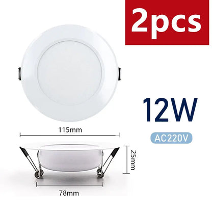 2pcs LED Downlight 5W 7W 9W 12W 15W AC220V Round Recessed Led Spotlight Aluminum Lighting Bedroom Kitchen Indoor Celling Lamp Lighting Depot