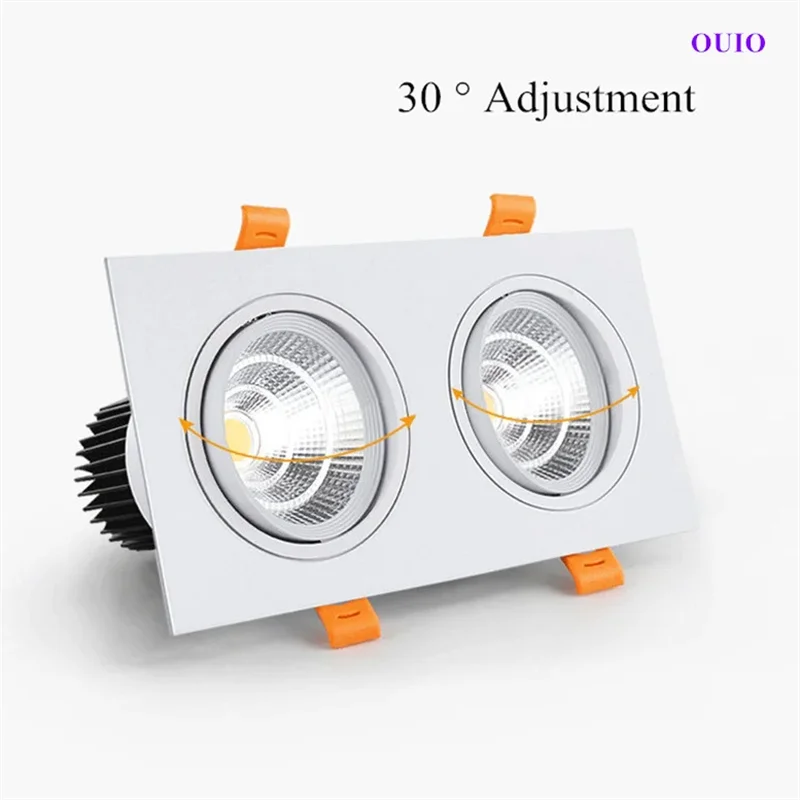 Epistar Chip Double Head Recessed Dimmable LED Downlights 20W 24W 30W COB Ceiling Lamps Spot Lights AC90-260V Indoor Lighting