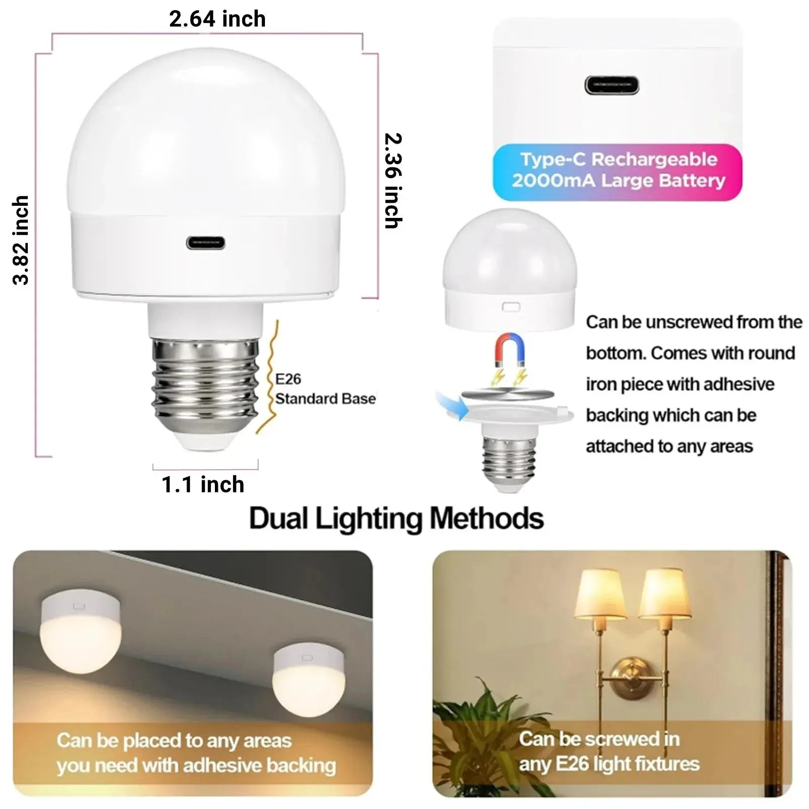 LED Rechargeable Light Bulbs Remote Control Battery Operated Light Bulb with Timer, Dimmable, 3 Color Temperatures Lighting Depot